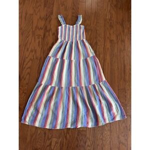 Berkeley Jensen Womens Small Striped Tiered Maxi Dress Cotton Gauze Boho Pockets